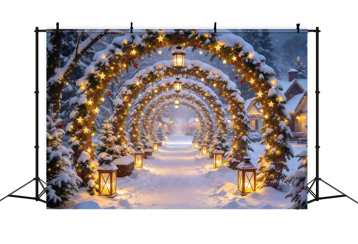 Christmas Arch Backdrop Golden Star Lantern Archway Xmas Photo Backdrops GQ610-94