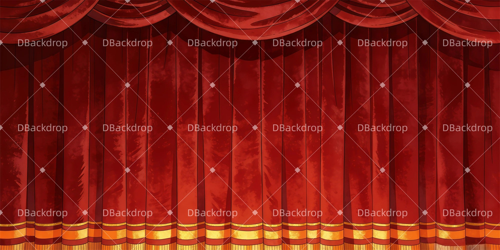 Dance Backdrop Red and Gold Curtains Broadway Stage Backdrop GQ62-T10