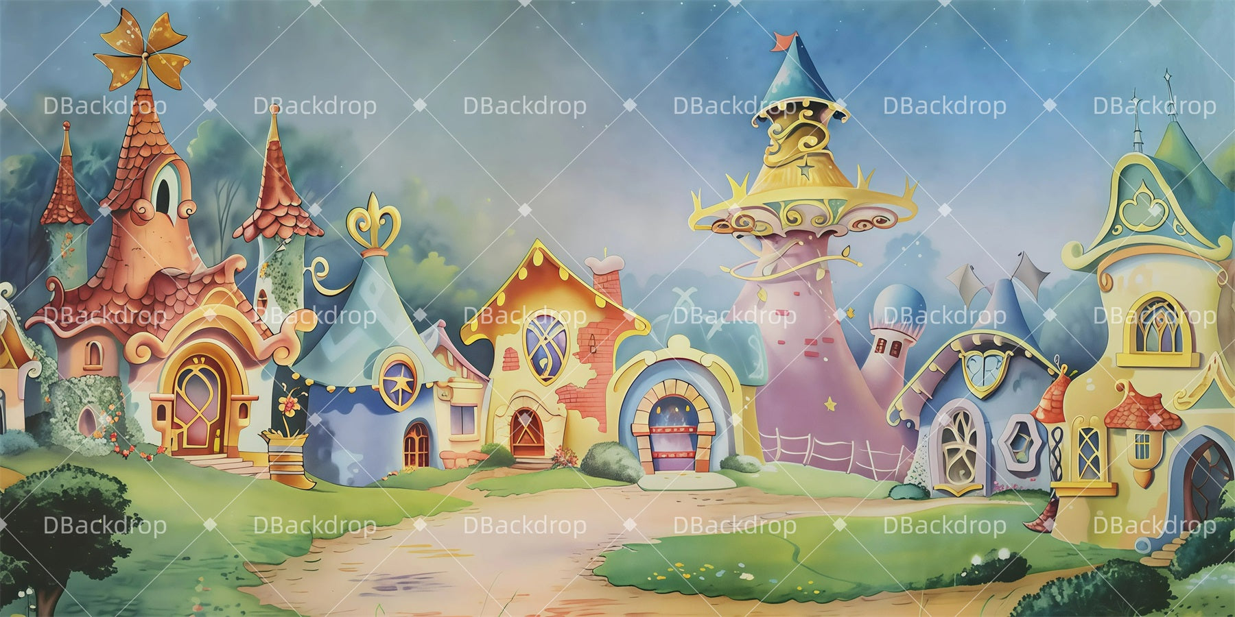 School Play Backdrops Whimsical Lane Theater Stage Backdrop GQ62-T22