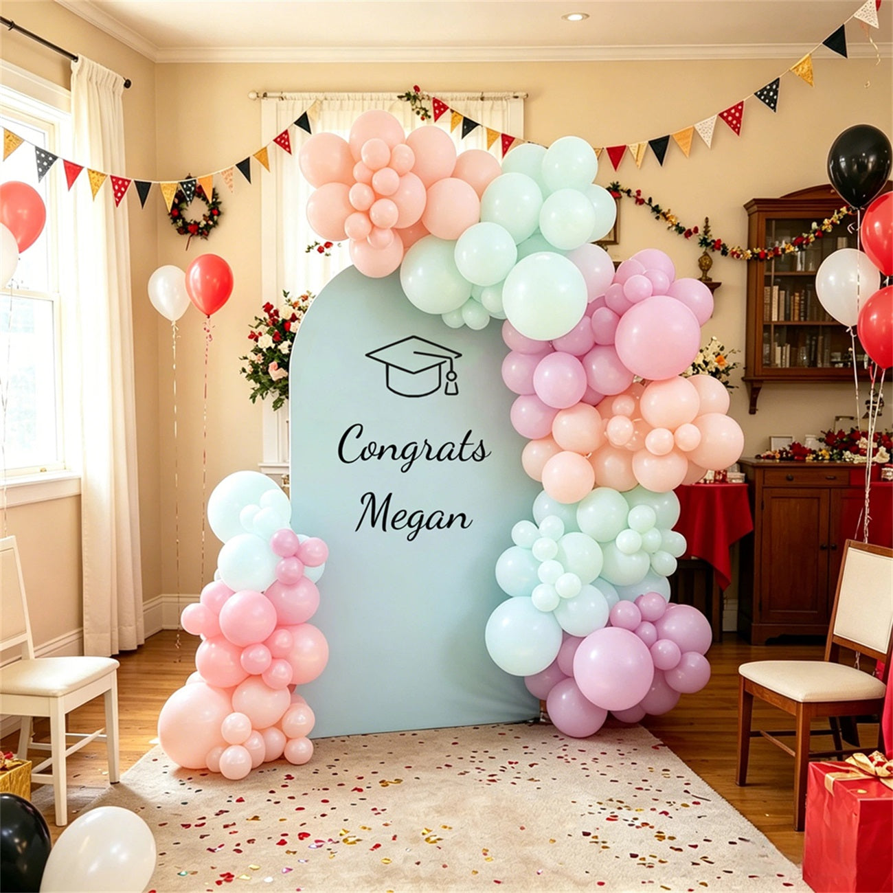 Graduation Event Backdrop Light Blue Custom Megan Script Graduation Party Event Backdrop GQ64-12