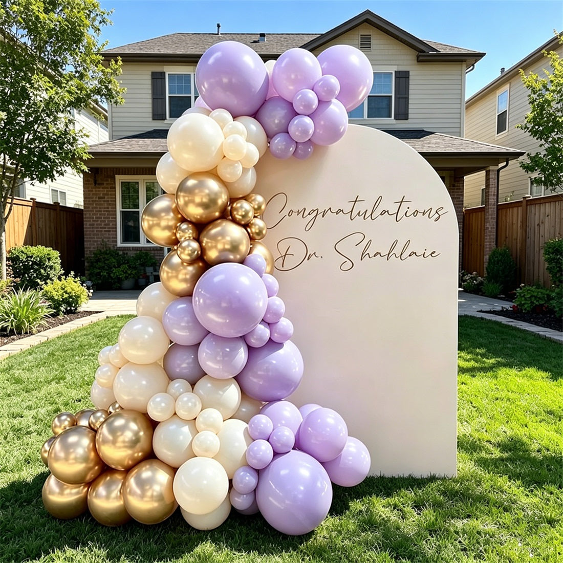 Graduation Arch Backdrop With Name Beige Doctoral Script Personalized Arch Backdrop Graduation GQ64-19