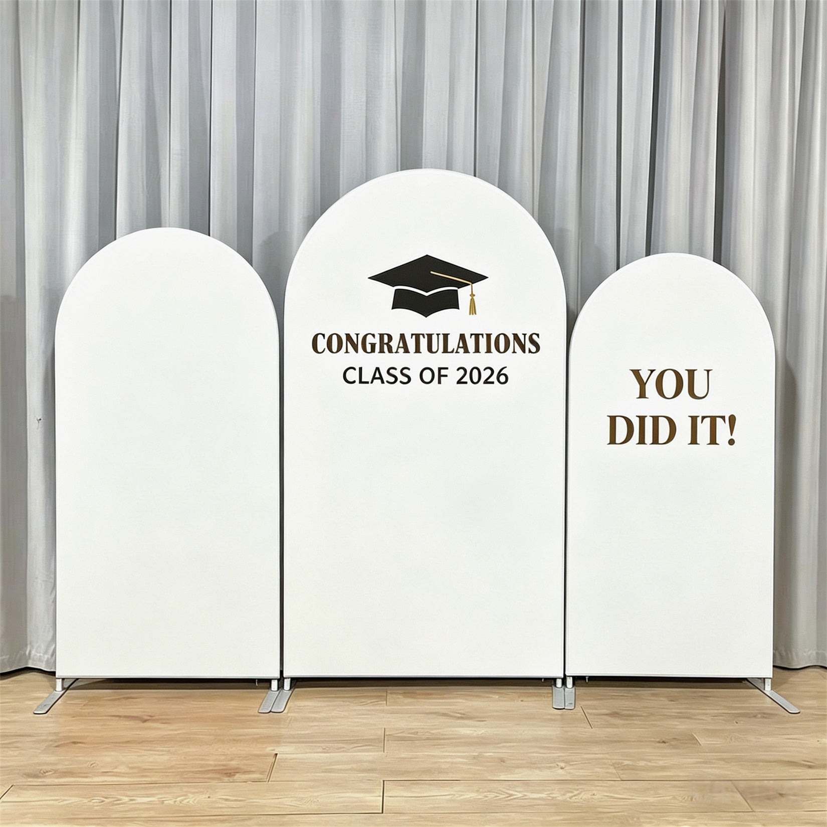 Graduation Backdrop White Trio Cap Accent Custom Graduation Backdrop GQ64-2