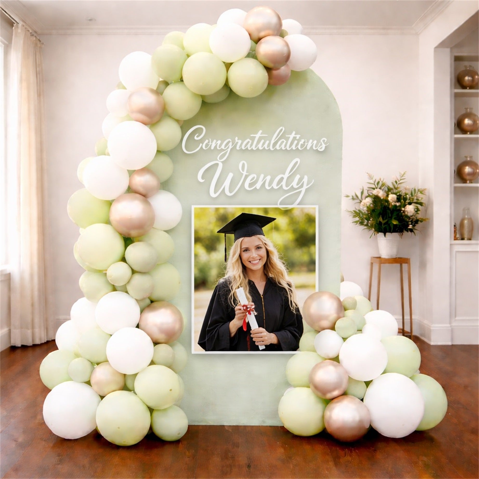 Graduation Arch Backdrop With Photo Sage Green Party Arch Custom Photo Graduation Arch Backdrop GQ64-21