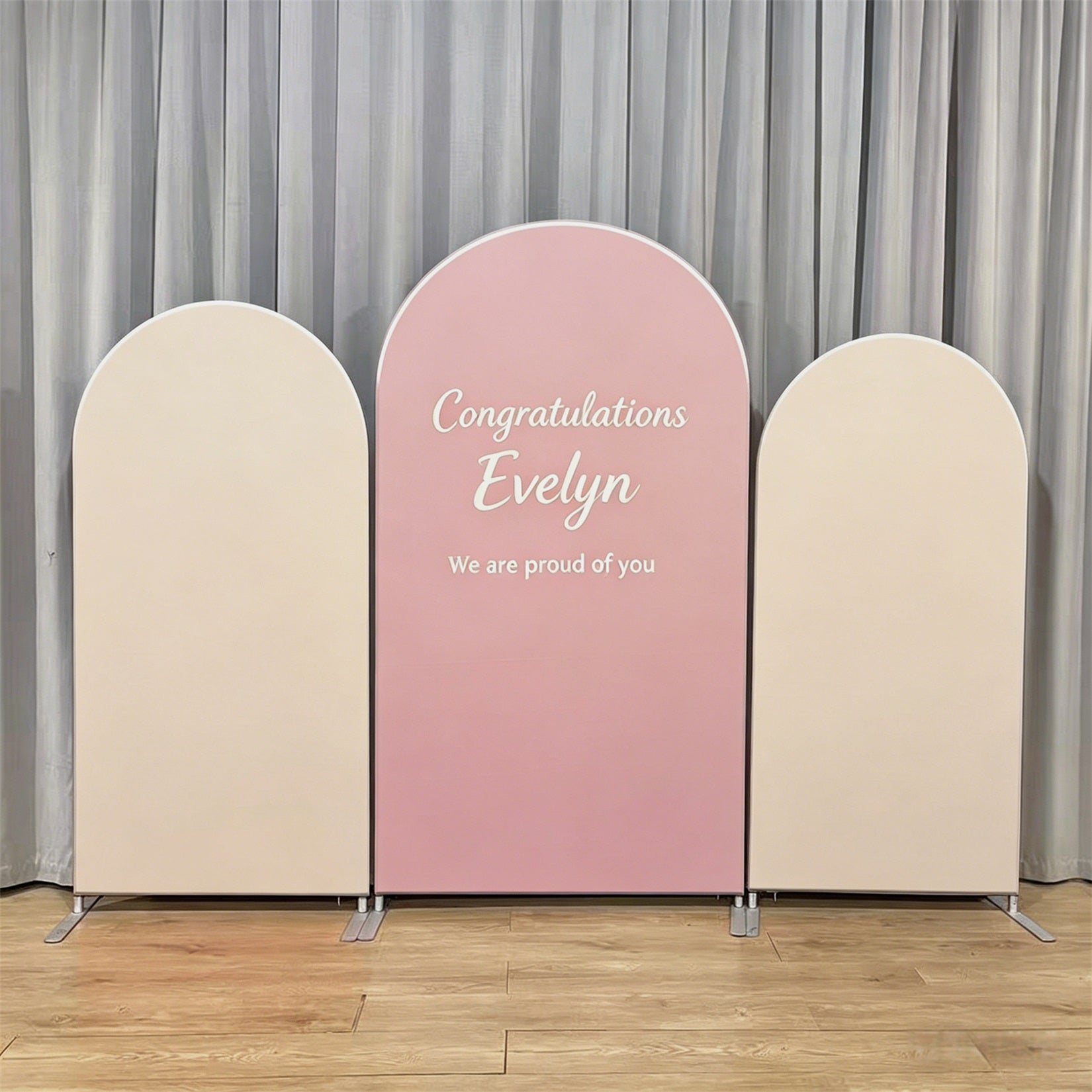 Arch Graduation Photo Booth Backdrop Pink Beige Trio Arch Accents Graduation Arch Photo Backdrop GQ64-22