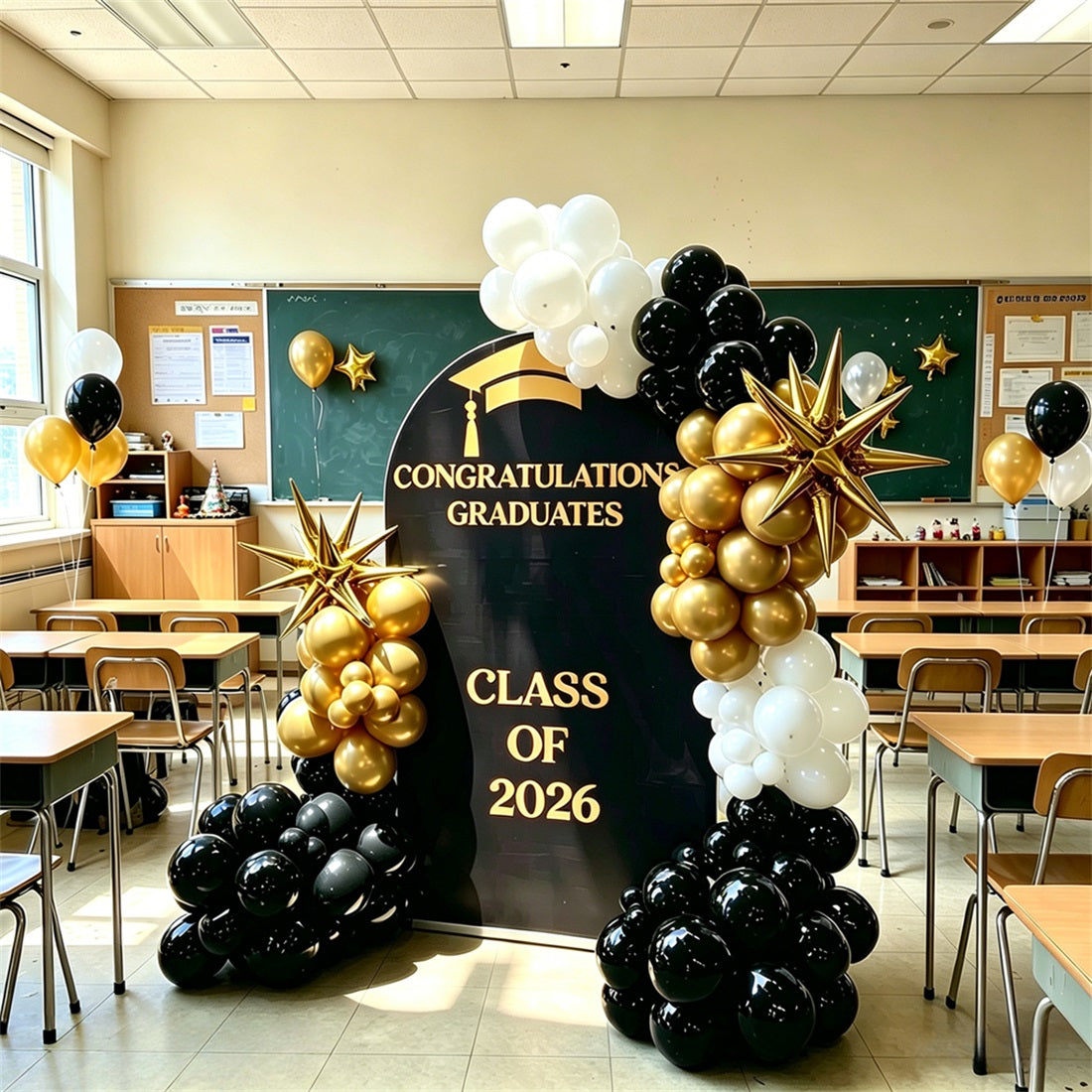 Senior Graduation Backdrop Black Gold Bold Class Typography Senior Photo Backdrop GQ64-28