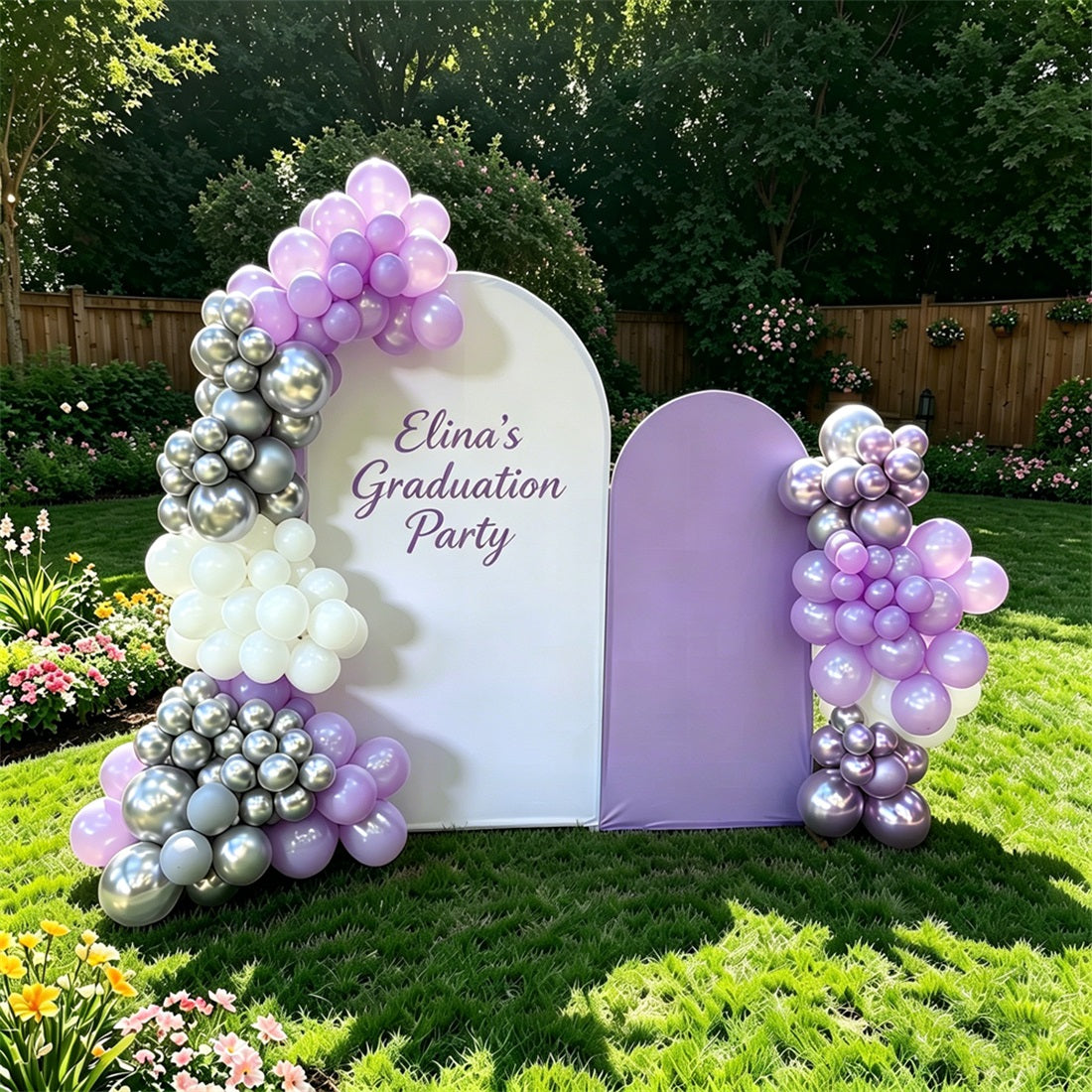Graduation Party Backdrop Lavender White Dual Party Accent Custom Graduation Party Backdrop GQ64-30