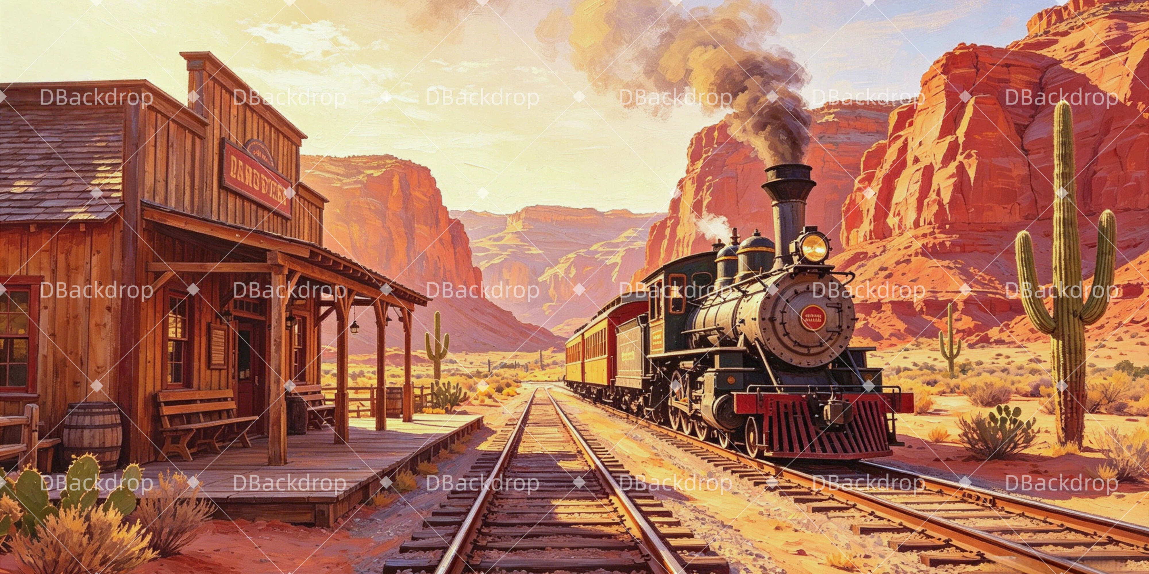 Wonder Junction Backdrop Desert Train Station Escape VBS Backdrop GQ64-T12