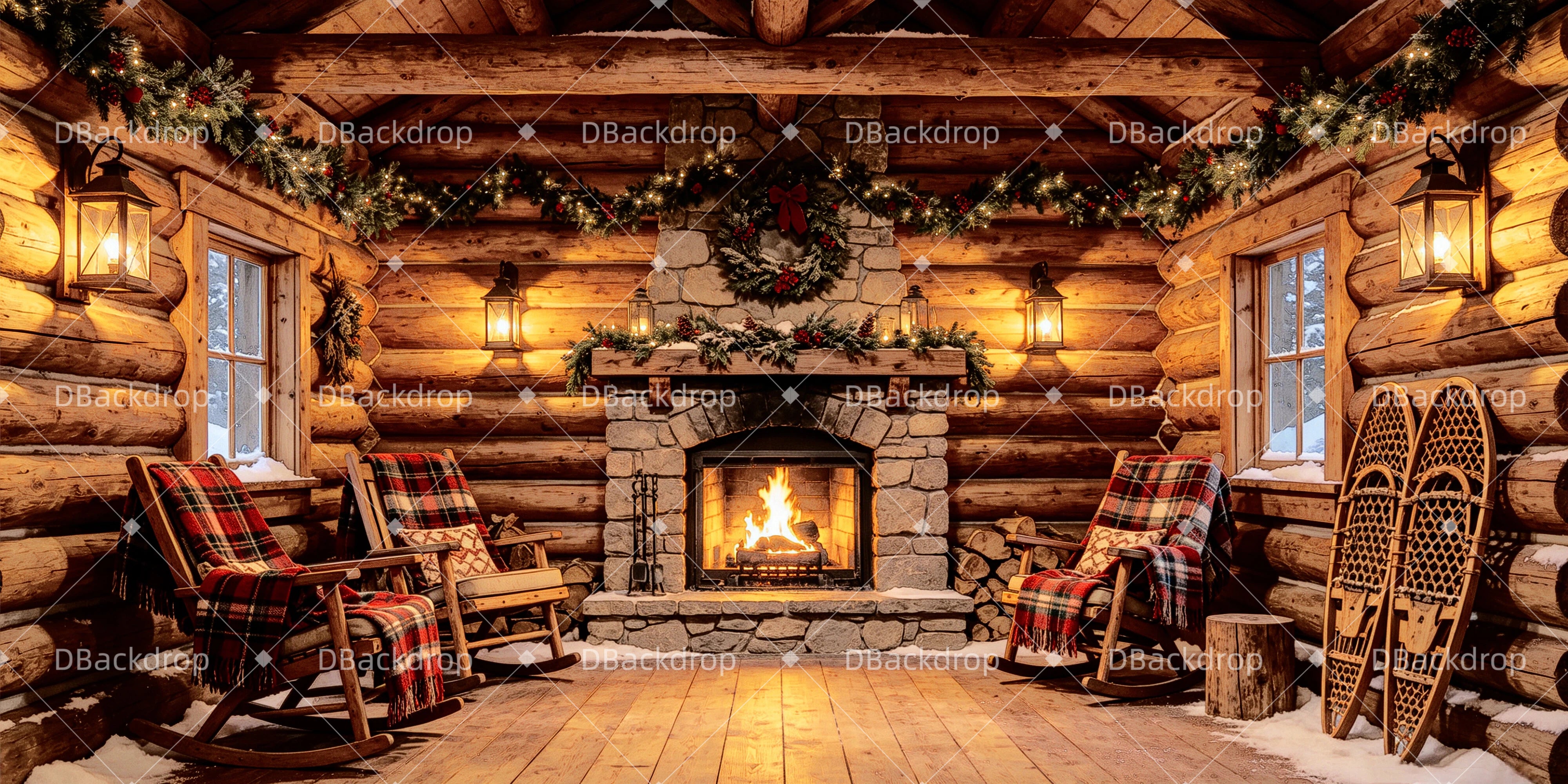 True North Backdrop Cozy Cabin Fireplace Retreat VBS Backdrops GQ64-T13