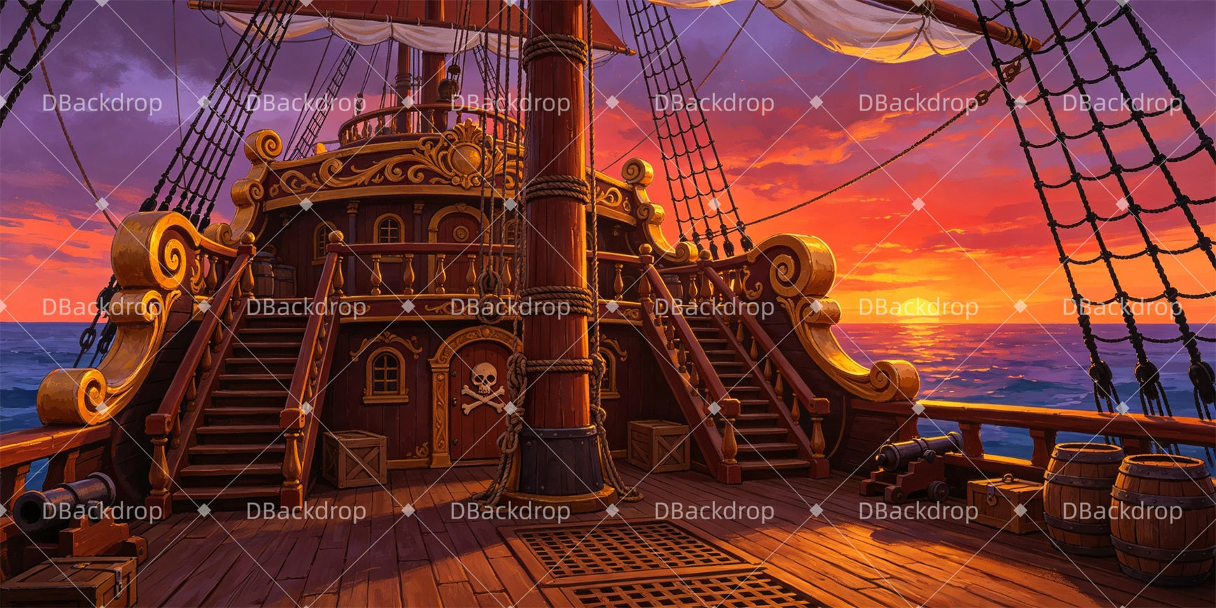 Large Stage Backdrops Pirate Ship Deck Movie Theater Backdrop GQ65-T103
