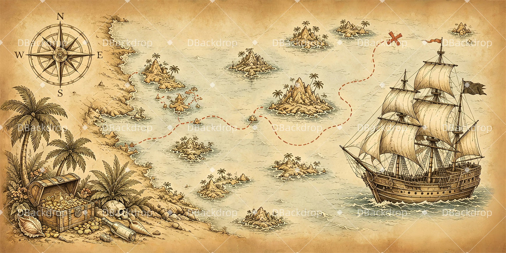 Performance Backdrop Vintage Nautical Map School Play Backdrops GQ65-T110
