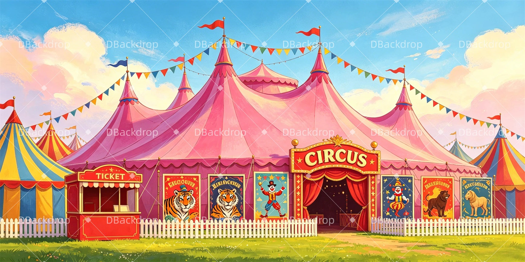 Backdrop For Theater Play Pink Circus Tent Circus Stage Backdrop GQ65-T32