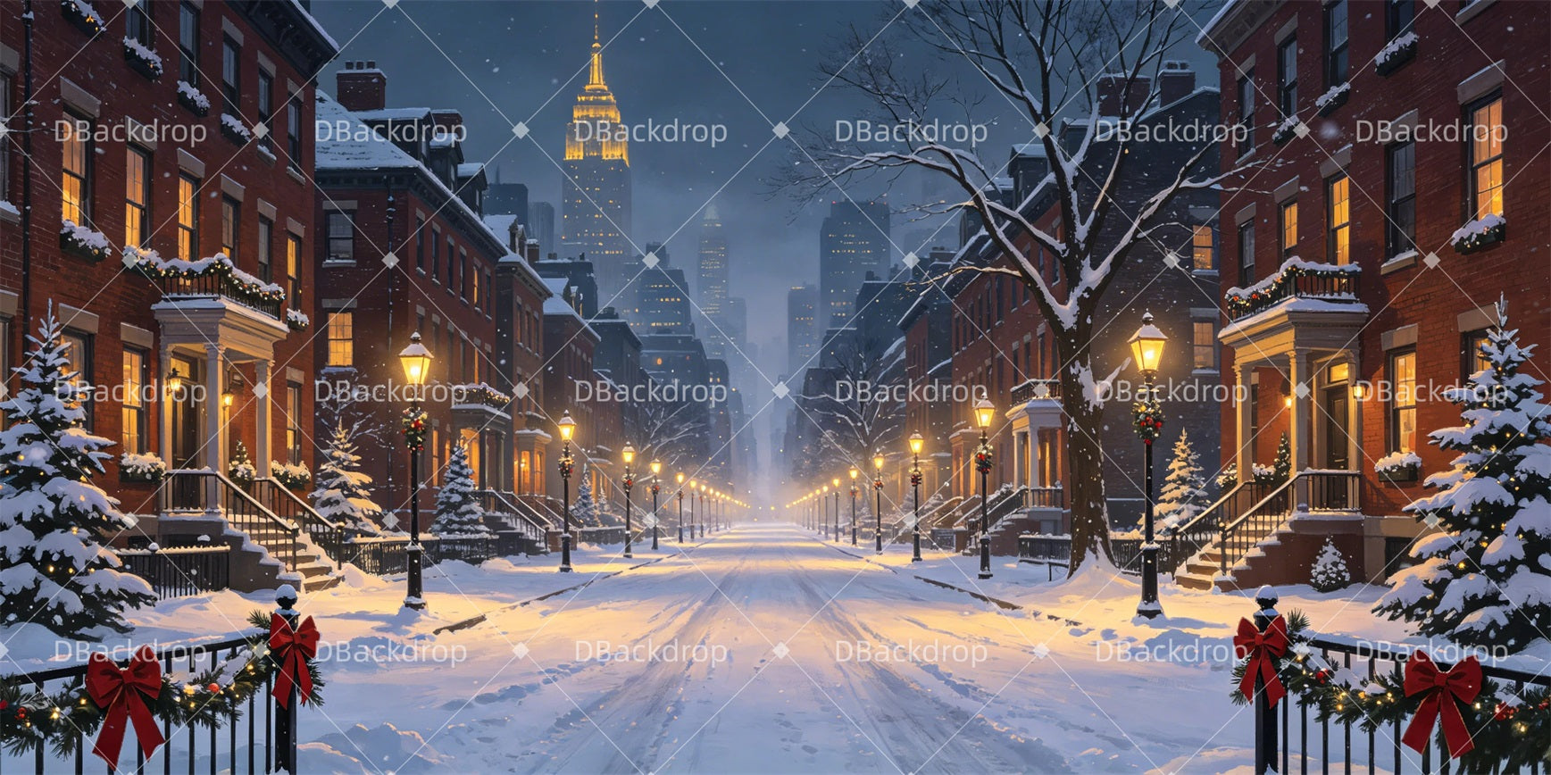 Movie Theater Backdrop Winter Snowy Street Stage Backdrop Ideas GQ65-T57