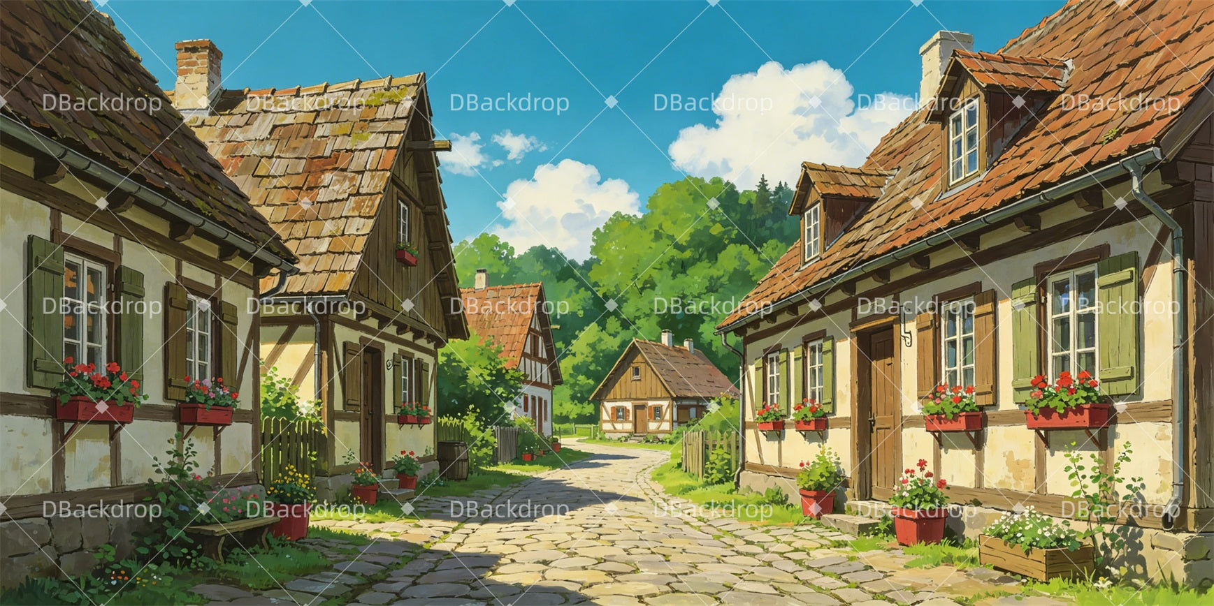 Theater Stage Backdrops Rural Village Movie Theater Backdrop GQ65-T83