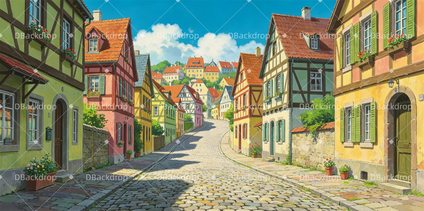 Theater Backdrop Fairytale Town Stage Backdrops For Sale GQ65-T90