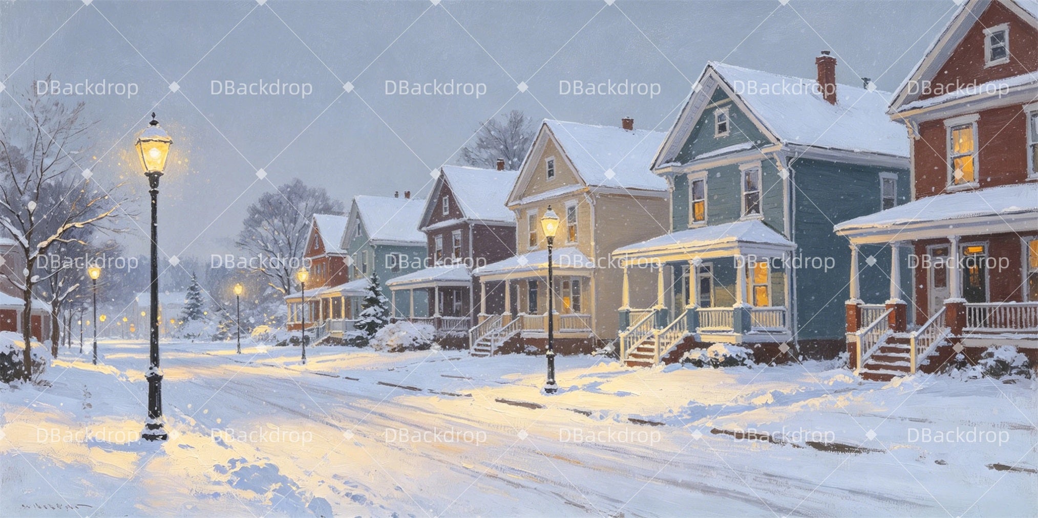 Theater Stage Backdrop Winter Snow Street School Play Backdrop GQ66-T85