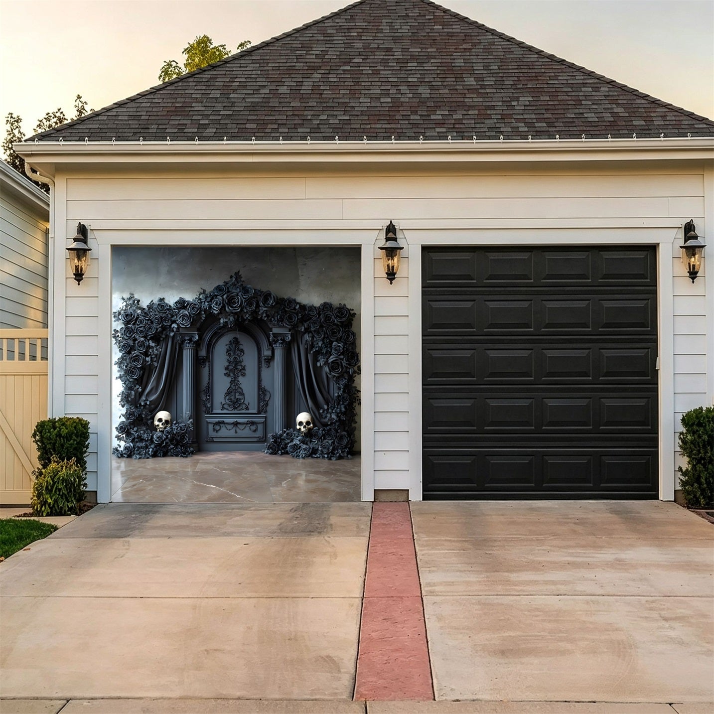 Halloween Backdrop Black Rose Skull Arch Halloween Garage Door Banner GQ67-1
