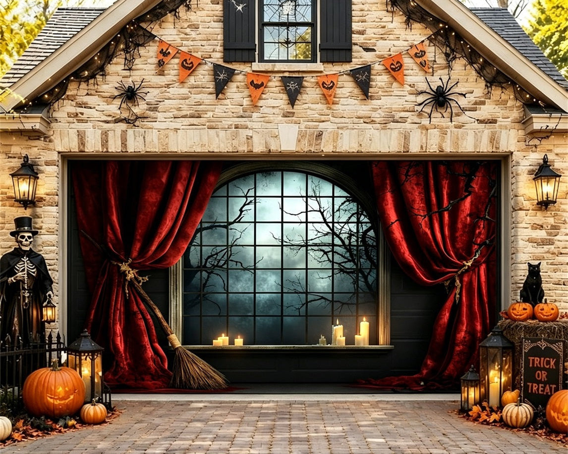 Halloween Backdrop Crimson Curtain Gothic Window Halloween Garage Door Wrap GQ67-10-2 car