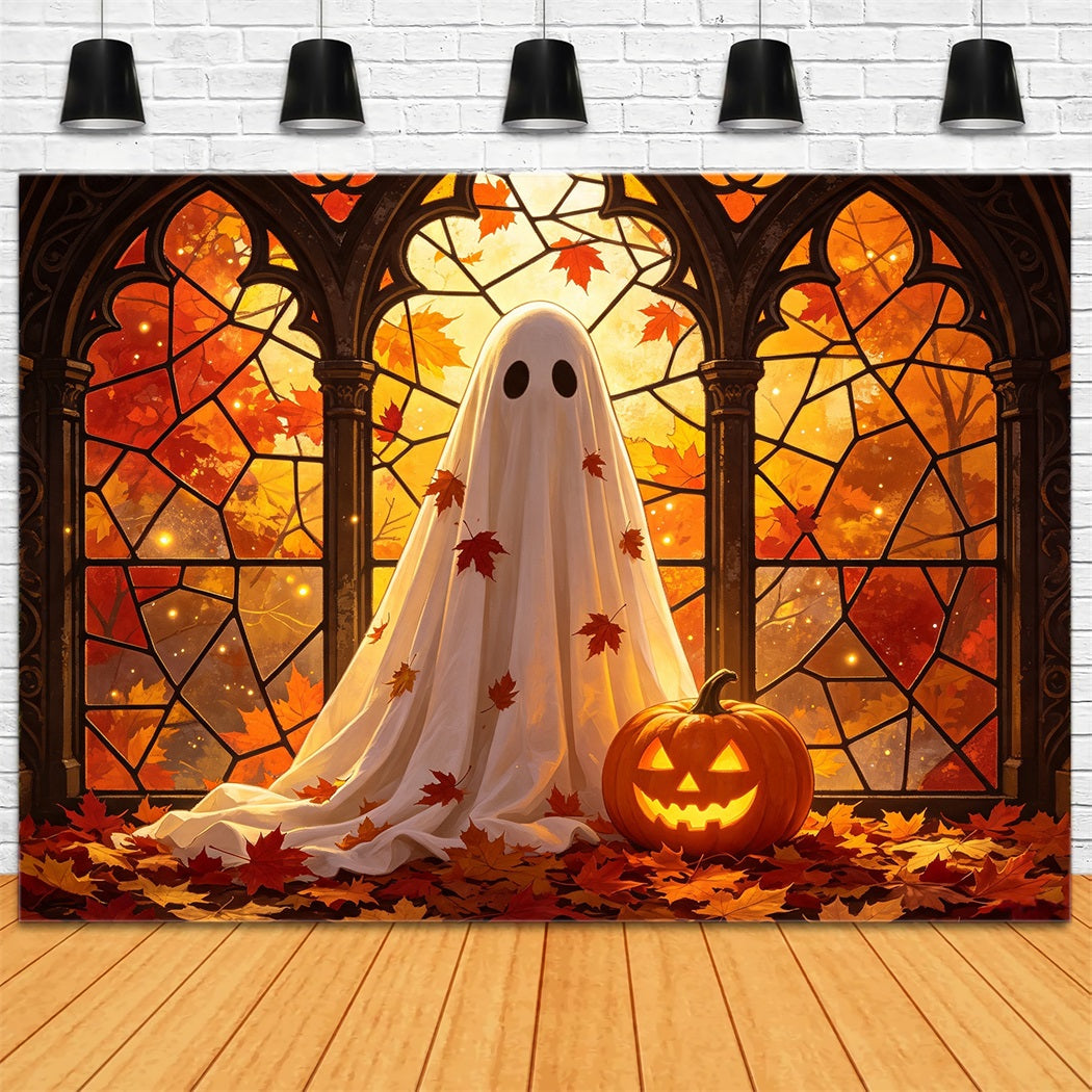 Ghost Stained Glass Backdrop Autumn Stained Glass Ghost Halloween Back Drops GQ67-107