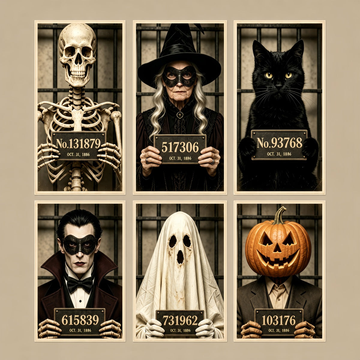 Halloween Mugshot Backdrop Vintage Monster Lineup Ghostbusters Backdrop GQ67-110