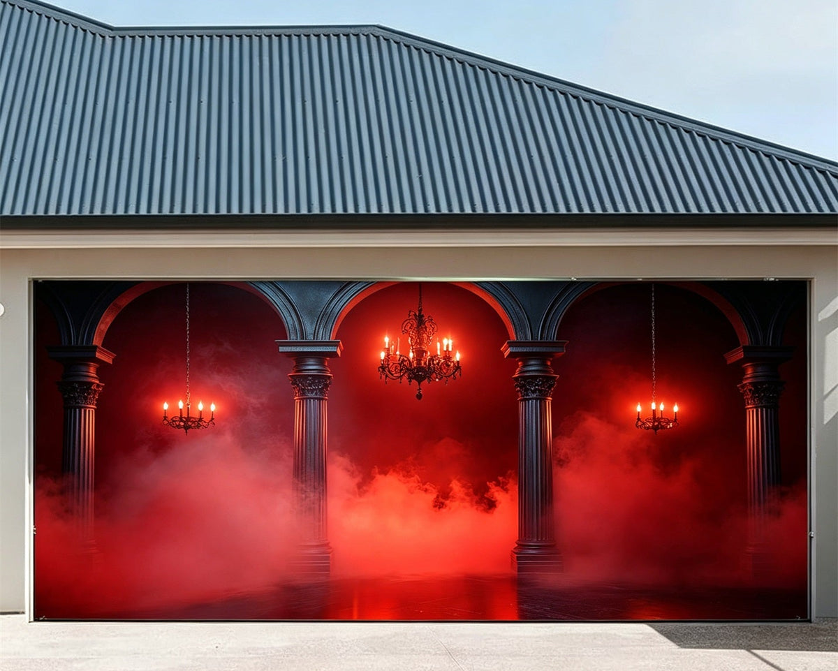 Gothic Backdrop Red Fog Colonnade Halloween Garage Door Banner GQ67-13-2 car