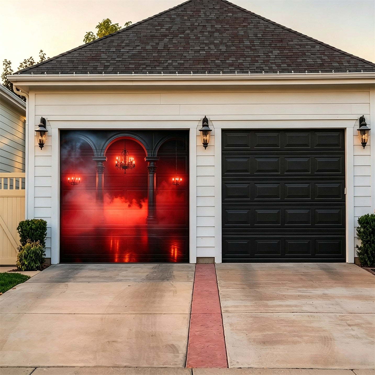 Gothic Backdrop Red Fog Colonnade Halloween Garage Door Banner GQ67-13
