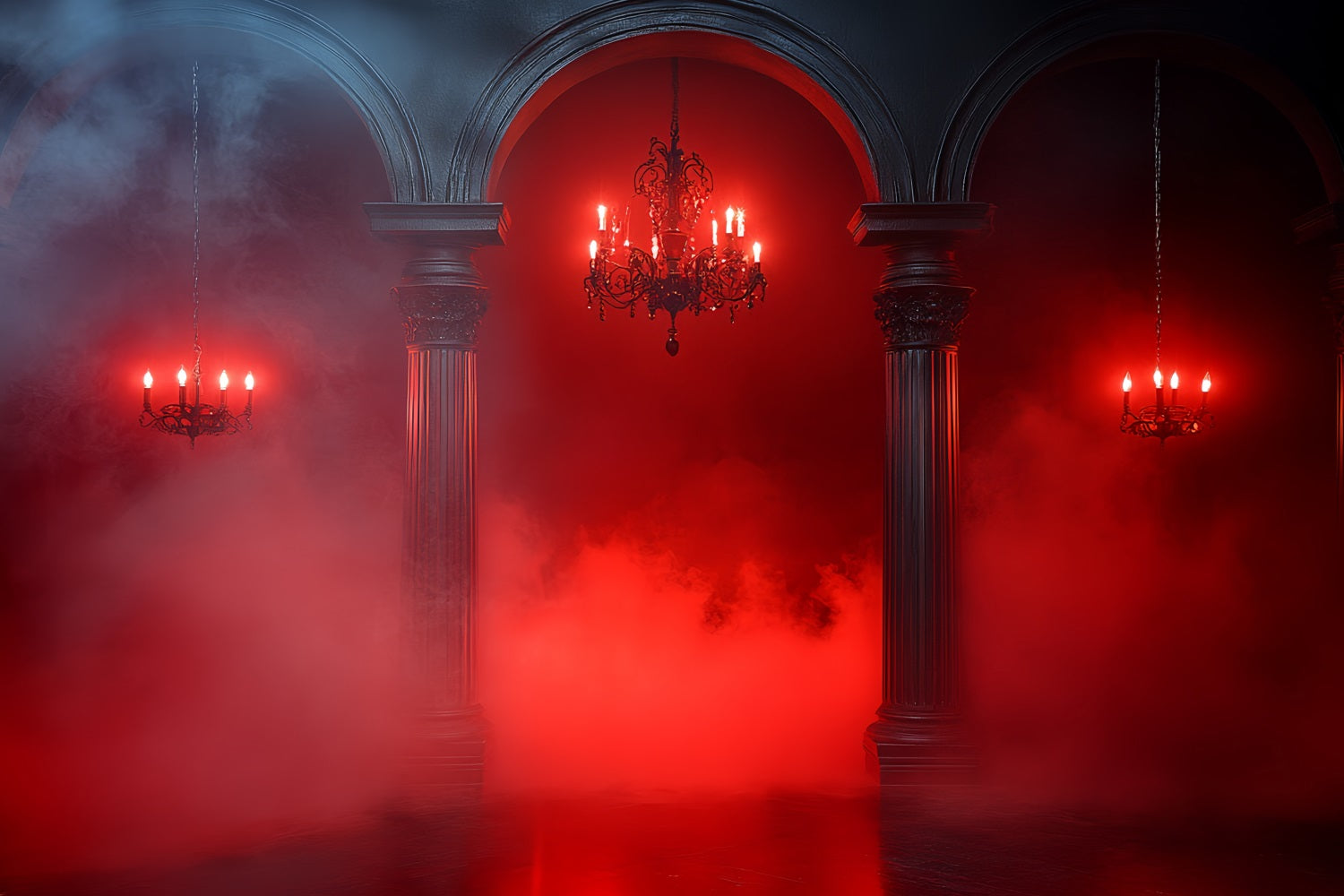 Gothic Backdrop Red Fog Colonnade Halloween Garage Door Banner GQ67-13