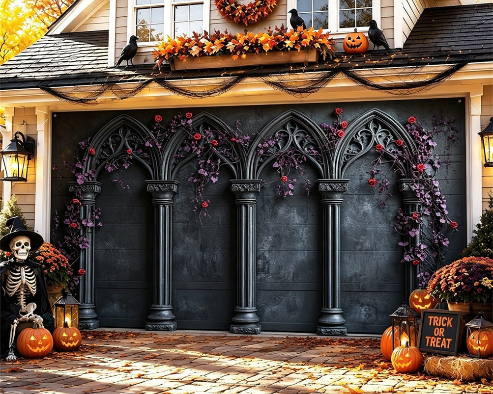 Halloween Gothic Backdrop Black Rose Arcade Double Garage Door Banner GQ67-14-2 car