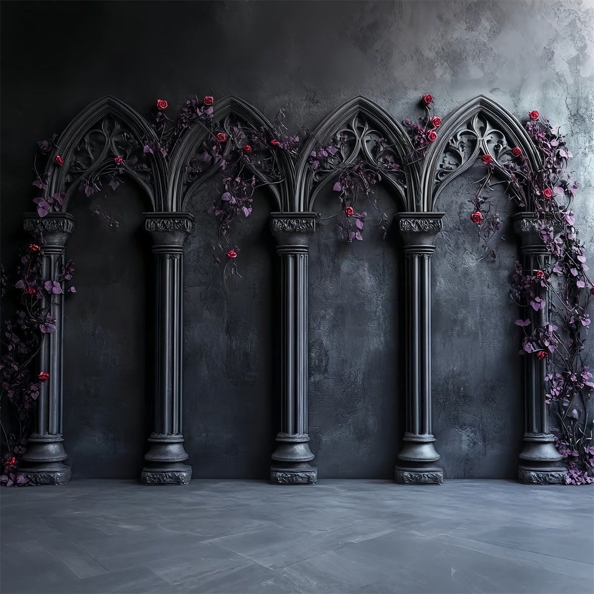 Halloween Gothic Backdrop Black Rose Arcade Double Garage Door Banner GQ67-14