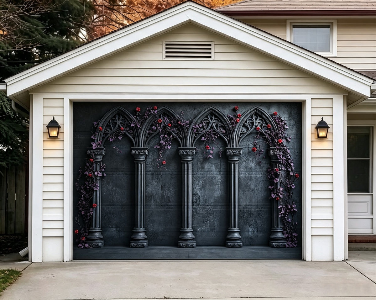 Halloween Gothic Backdrop Black Rose Arcade Double Garage Door Banner GQ67-14-1 car