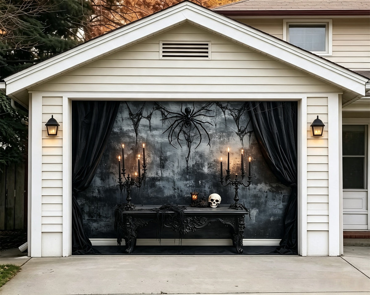 Halloween Backdrop Spider Skull Candle Chamber Two Car Garage Door Cover GQ67-15-1 car