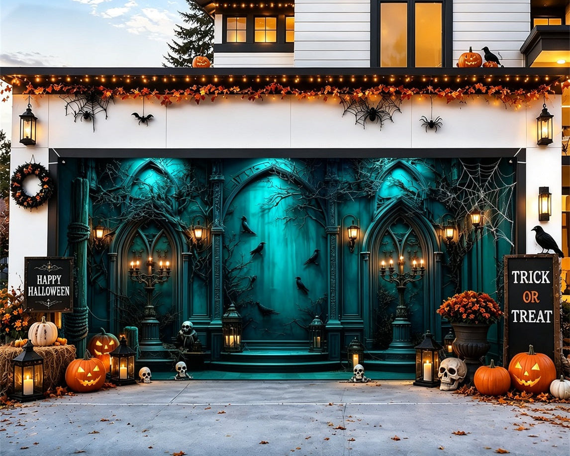 Halloween Backdrop Teal Raven Gothic Hall Halloween Garage Door Banner GQ67-18-2 car