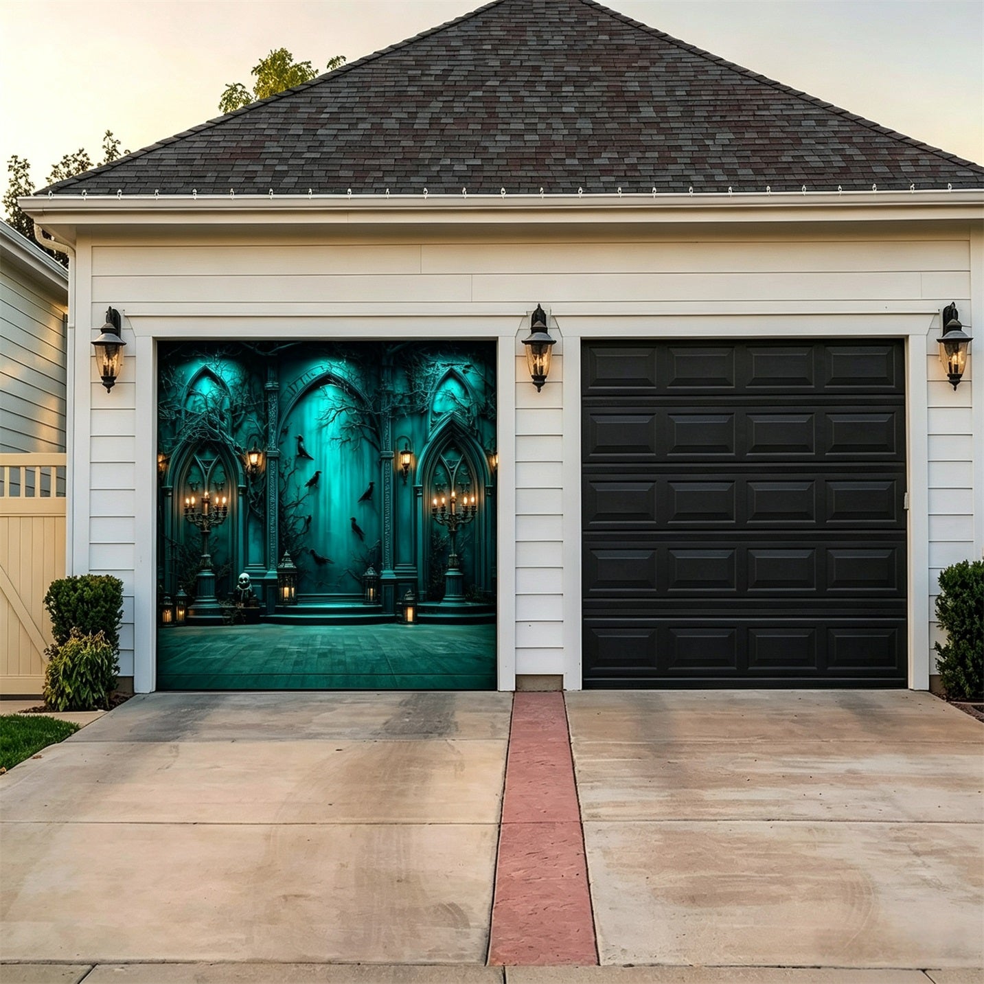 Halloween Backdrop Teal Raven Gothic Hall Halloween Garage Door Banner GQ67-18