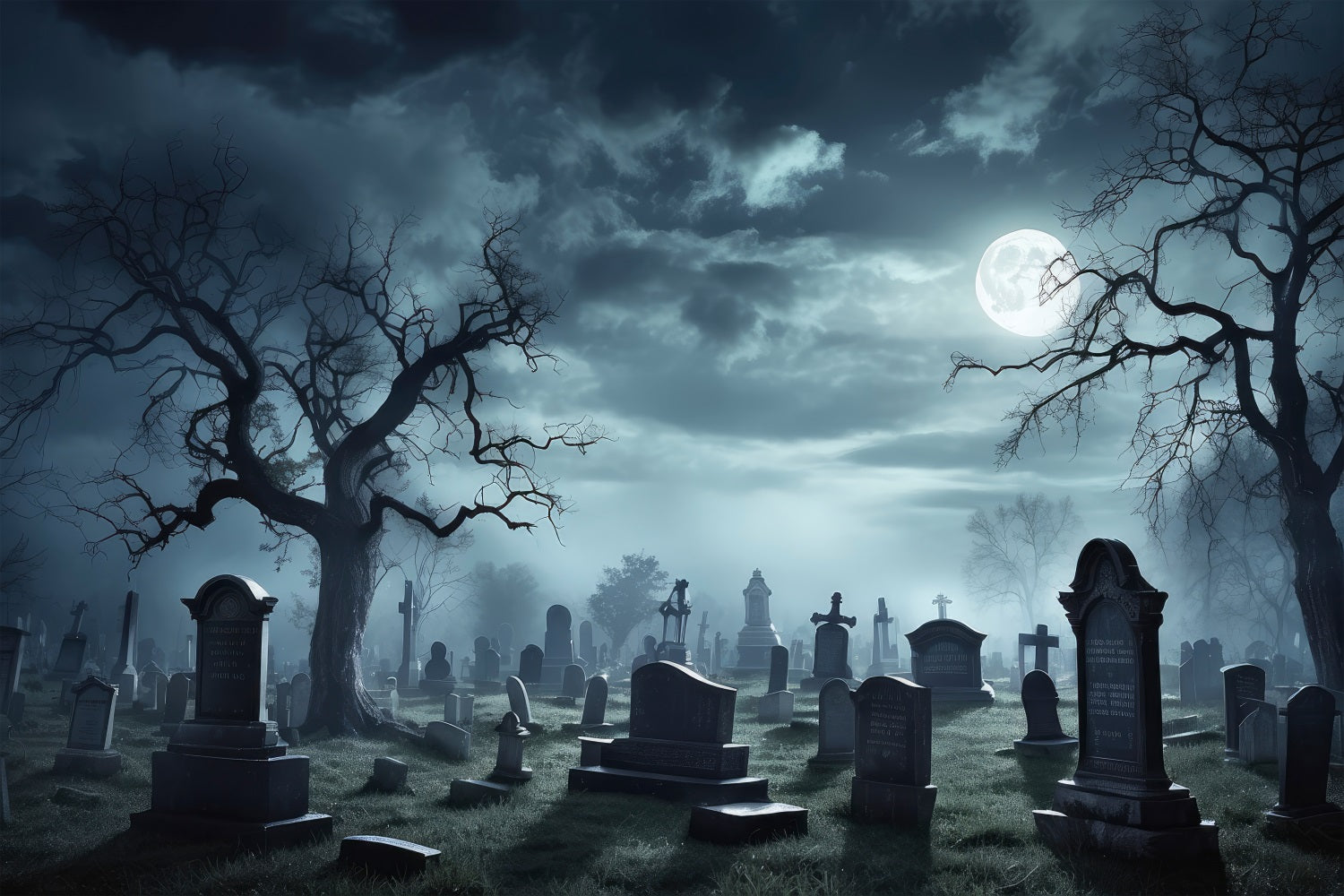 Halloween Garage Door Backdrop Gothic Graveyard Forest GQ67-2