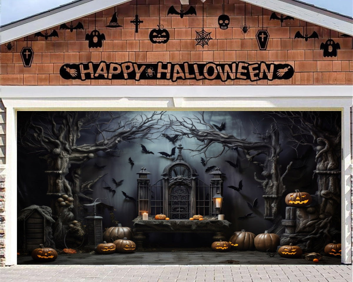 Halloween Bat Pumpkin Gothic Altar Spooky Backdrop Halloween Garage Door Decor GQ67-22-2 car