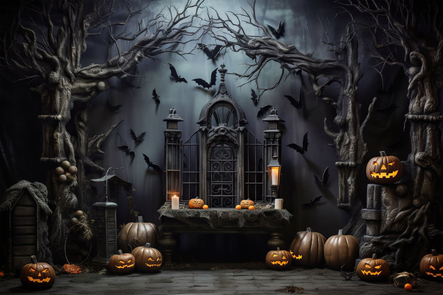 Halloween Bat Pumpkin Gothic Altar Spooky Backdrop Halloween Garage Door Decor GQ67-22-2 car