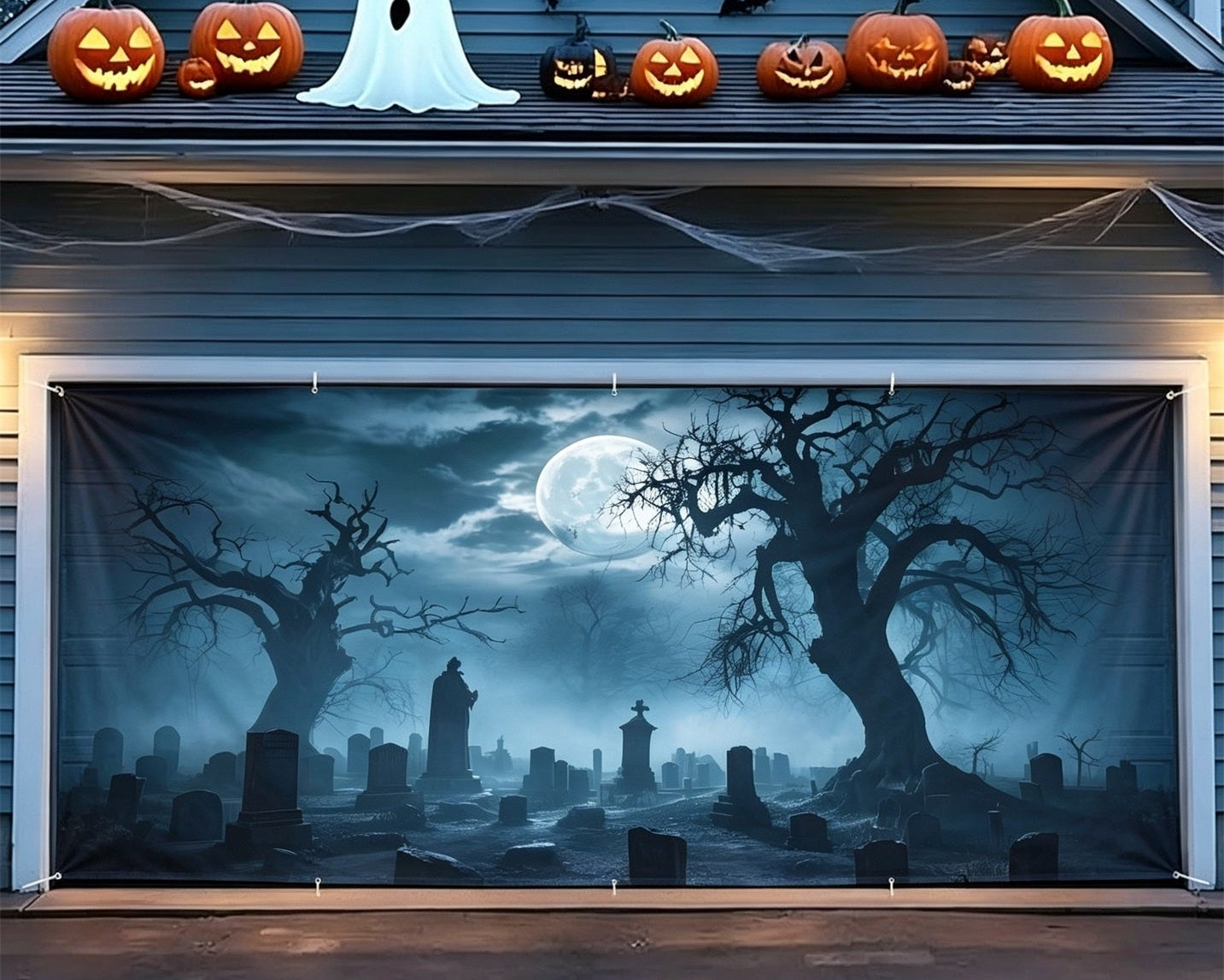 Halloween Moonlit Cemetery Twisted Trees Backdrop Outdoor Party Decor GQ67-26-2 car