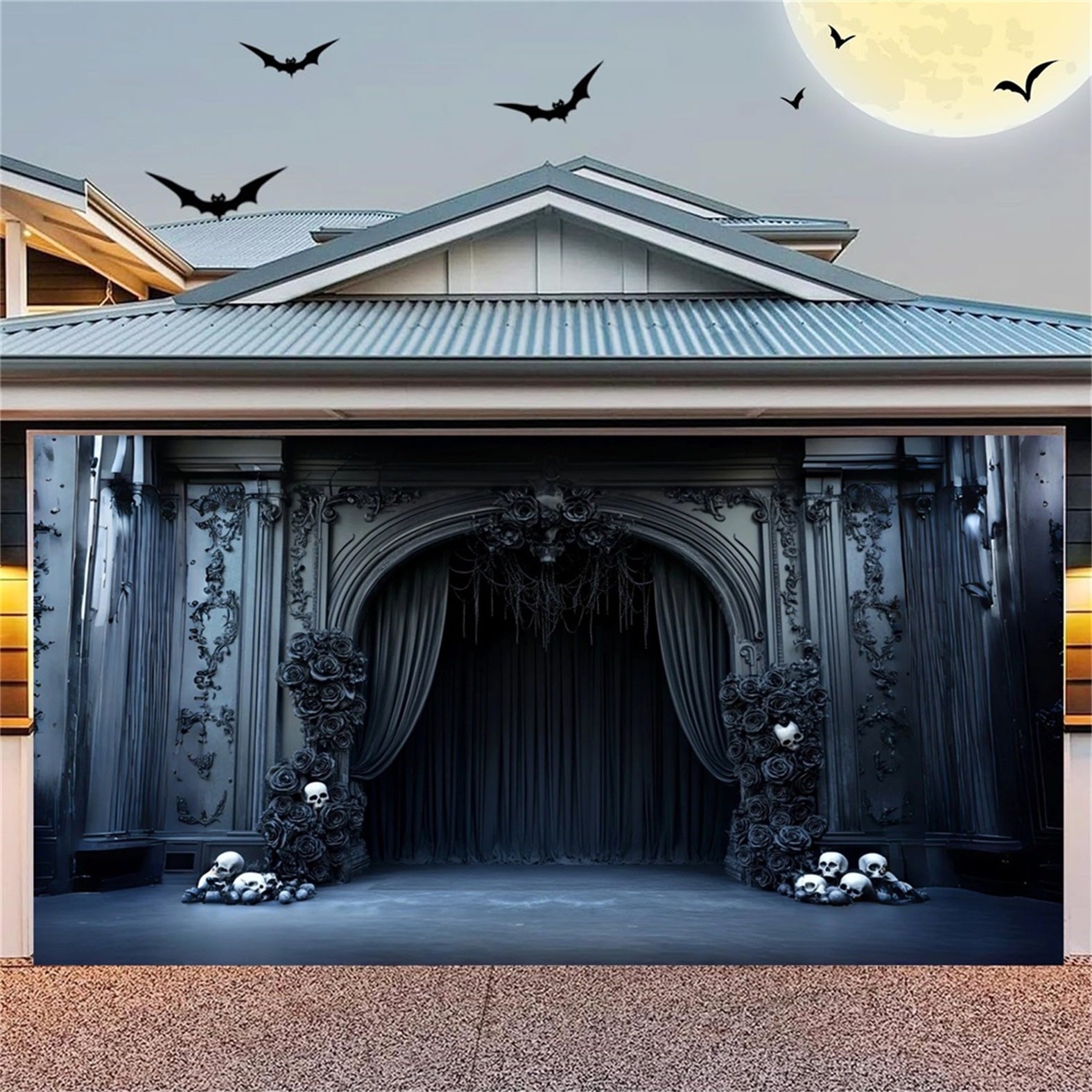 Halloween Backdrop Gothic Window Halloween Haunted House Garage Decor GQ67-27