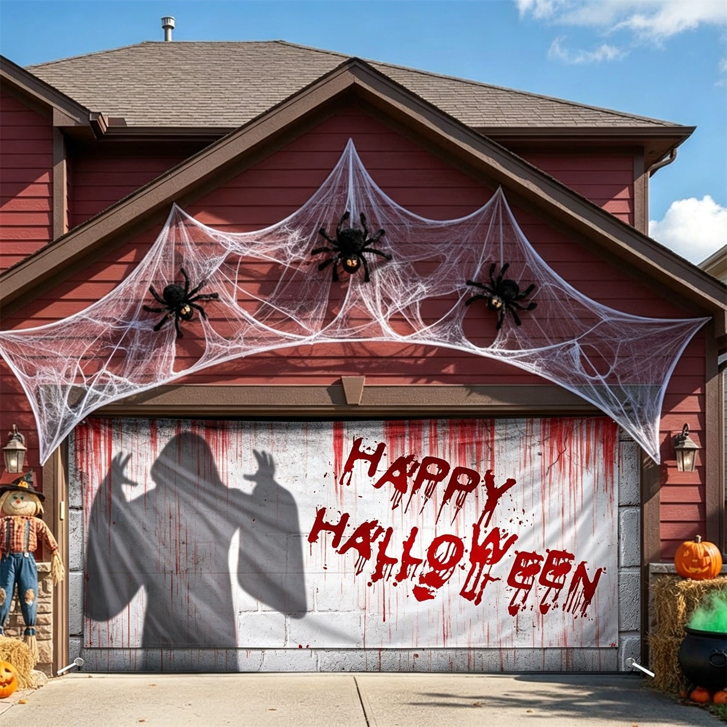 Happy Halloween Backdrop Bloody Shadow Horror Wall Garage Door Banner GQ67-29