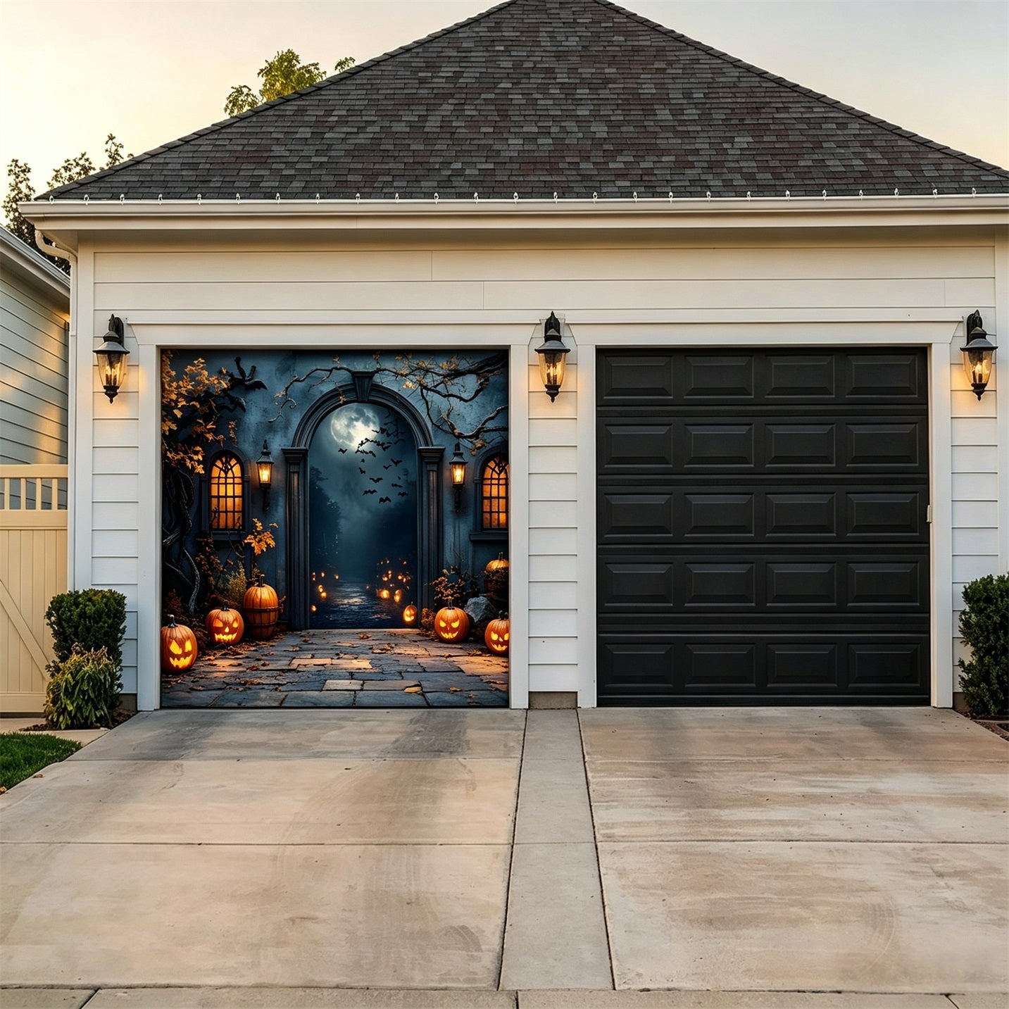 Spooky Halloween Moonlit Haunted Gate Garage Door Backdrop GQ67-30