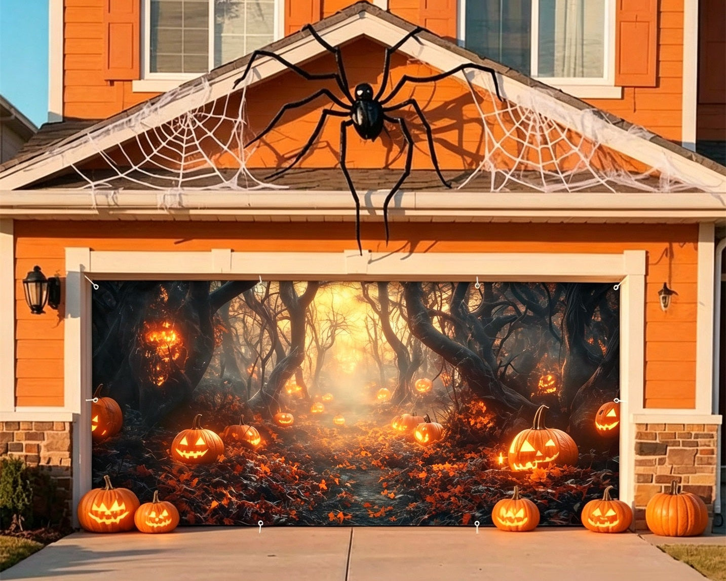 Halloween Pumpkin Forest Pathway Backdrop Halloween Garage Door Cover GQ67-31-2 car