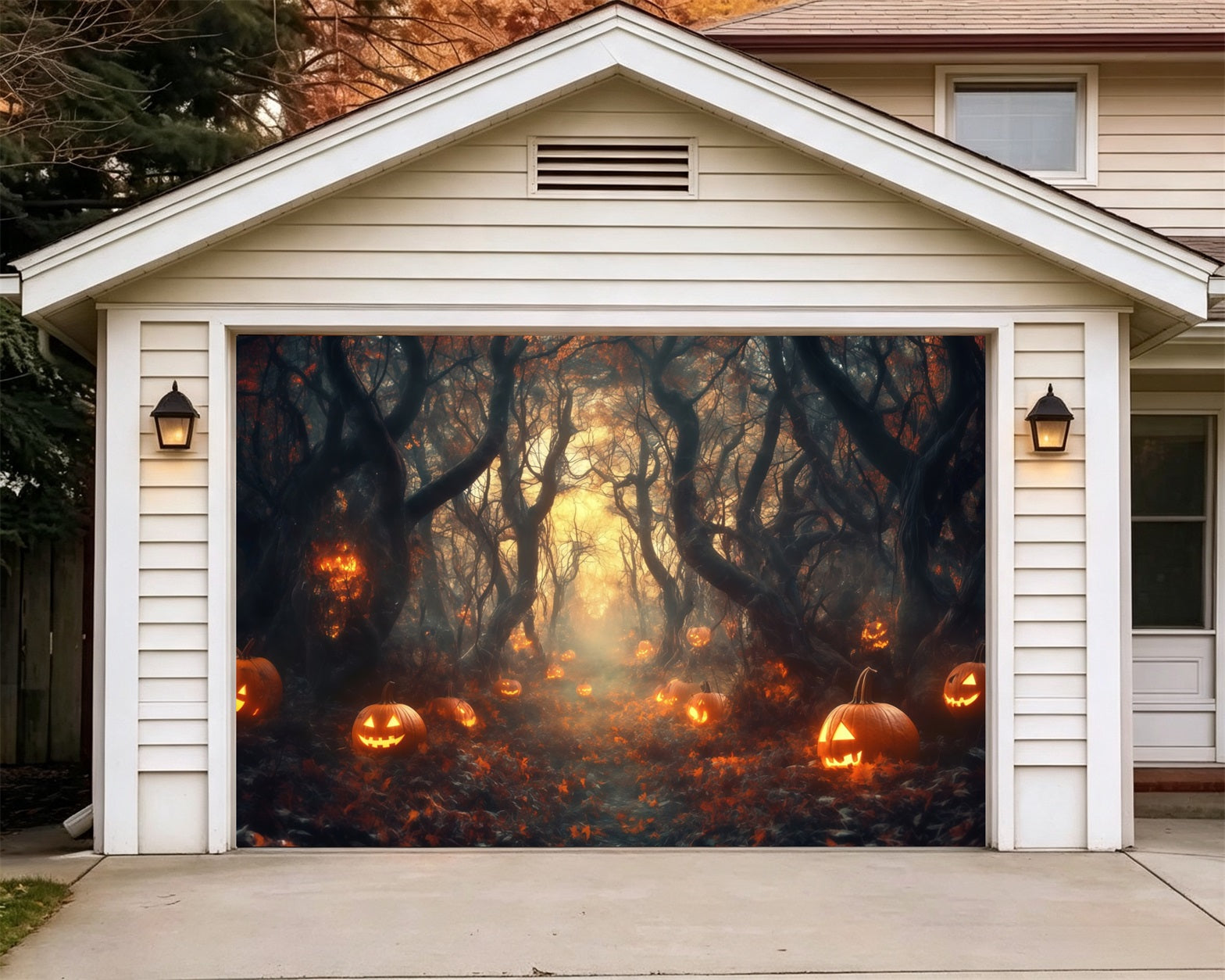 Halloween Pumpkin Forest Pathway Backdrop Halloween Garage Door Cover GQ67-31-1 car
