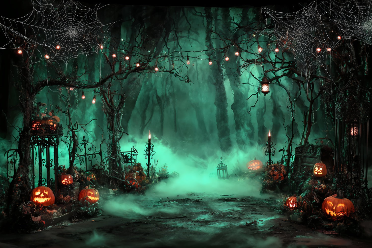 Halloween Pumpkin Backdrop Mystic Green Forest Garage Door Decor GQ67-32