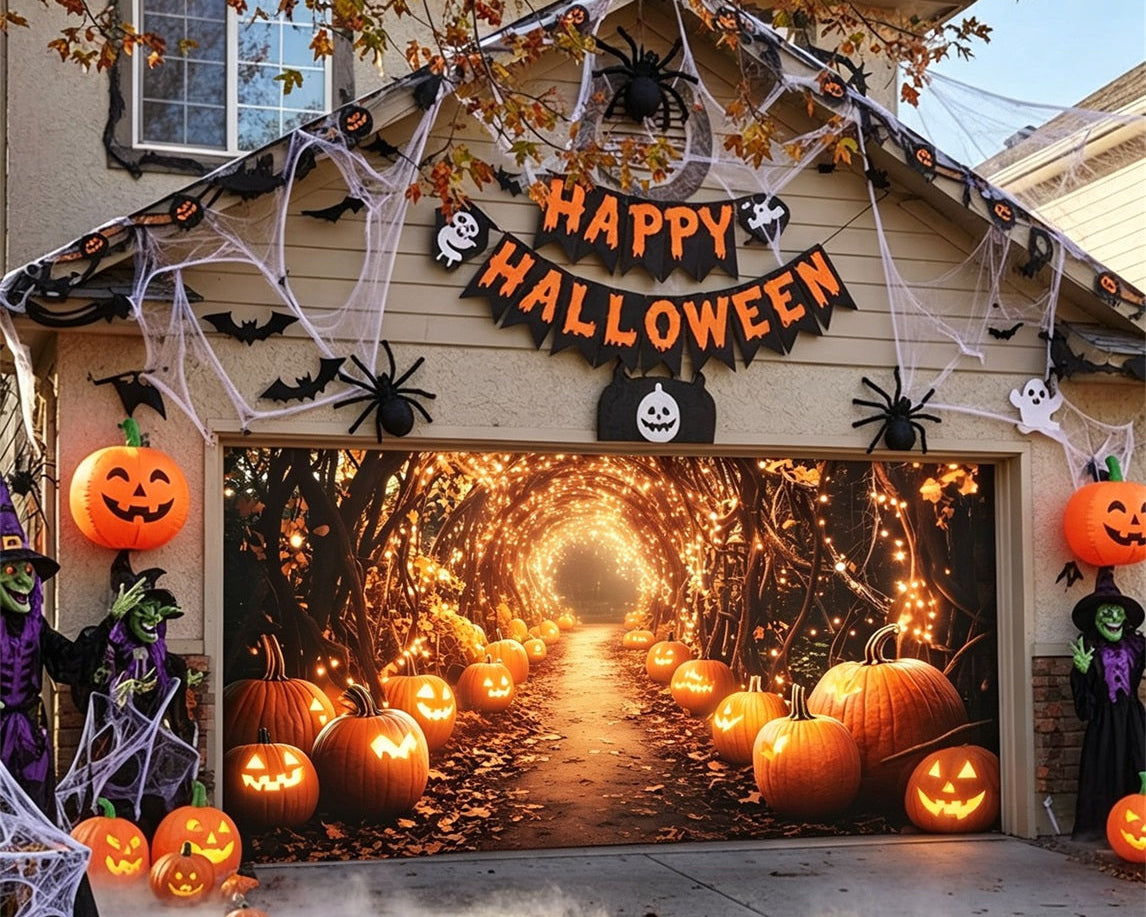 Halloween Glowing Pumpkin Tunnel Backdrop Decor Garage Door Banner GQ67-39-2 car