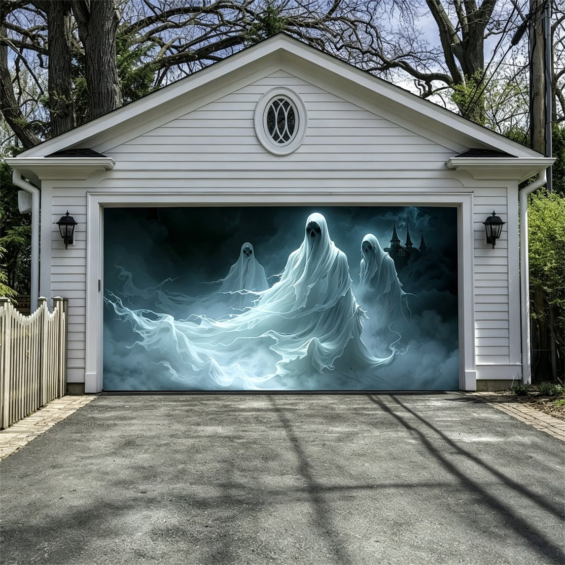 Halloween Backdrop Spectral Ghost Mist Procession Halloween Garage Door Decor GQ67-4