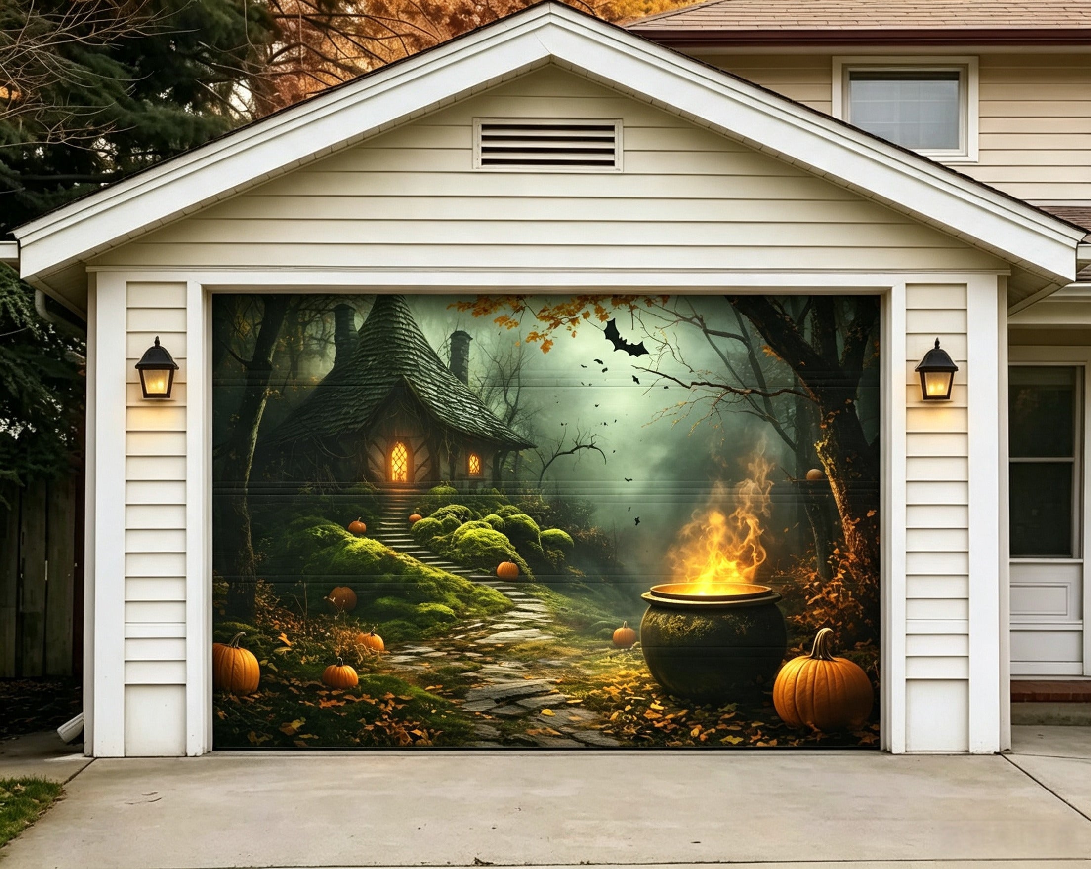Halloween Witch Cauldron Woodland Cottage Garage Door Backdrop GQ67-40-1 car