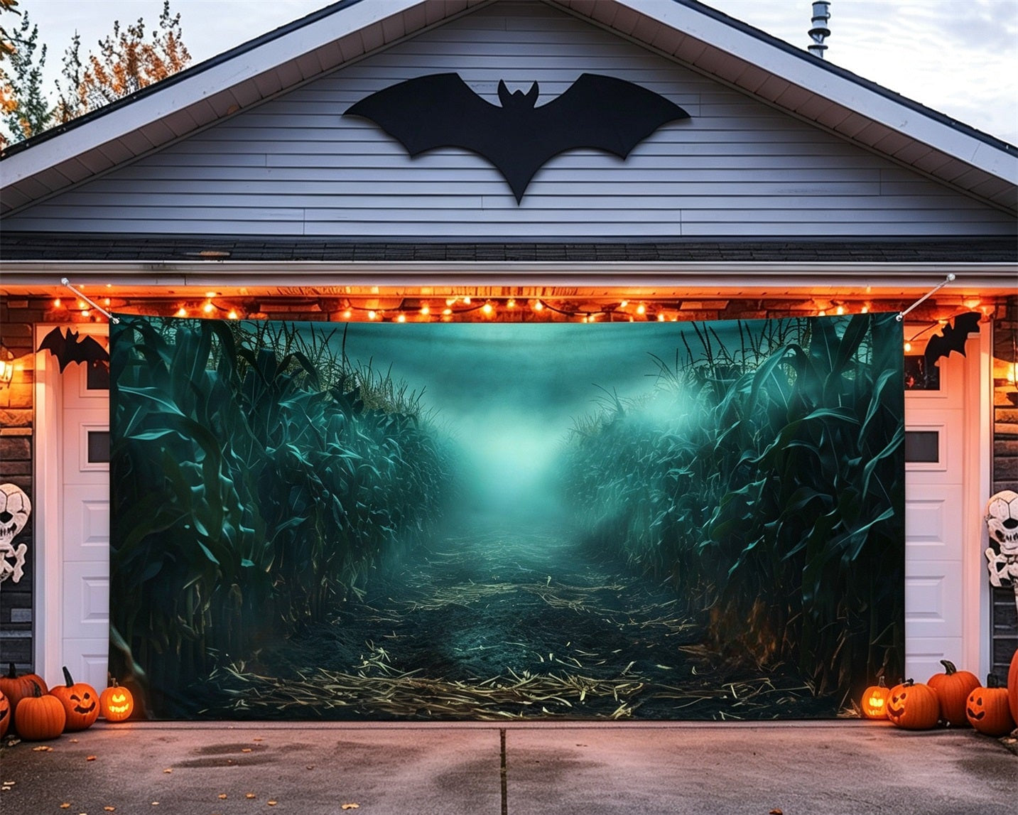 Scary Halloween Foggy Haunted Cornfield Maze Garage Door Backdrop GQ67-41-2 car