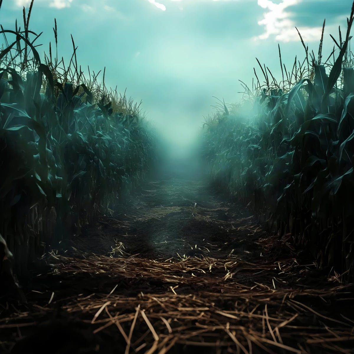 Scary Halloween Foggy Haunted Cornfield Maze Garage Door Backdrop GQ67-41