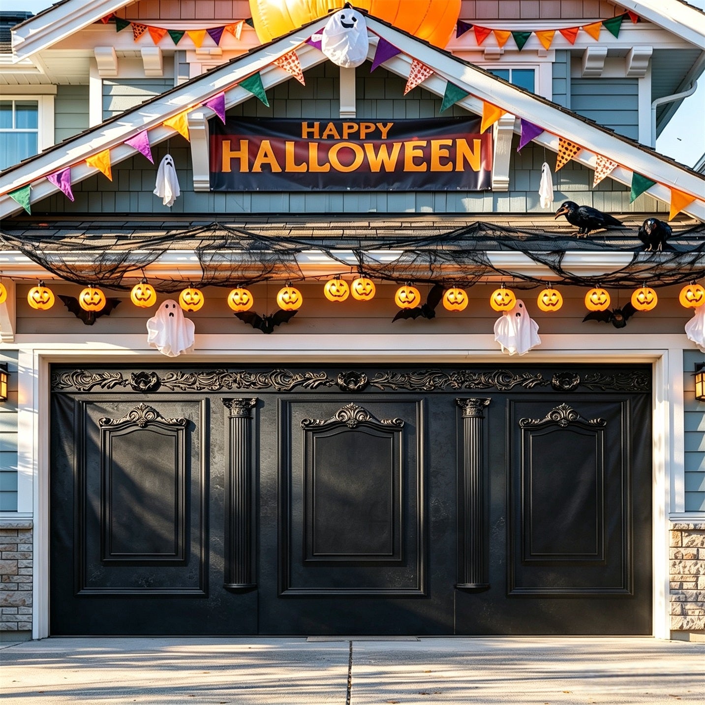 Halloween Ornate Black Gothic Doors Garage Door Backdrop GQ67-42