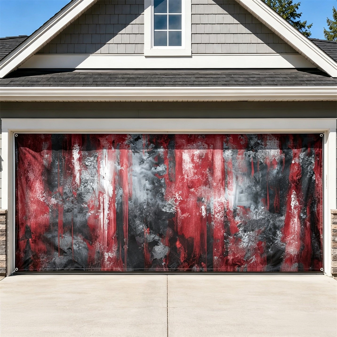 Scary Halloween Crimson Black Grunge Texture Garage Door Backdrop GQ67-43