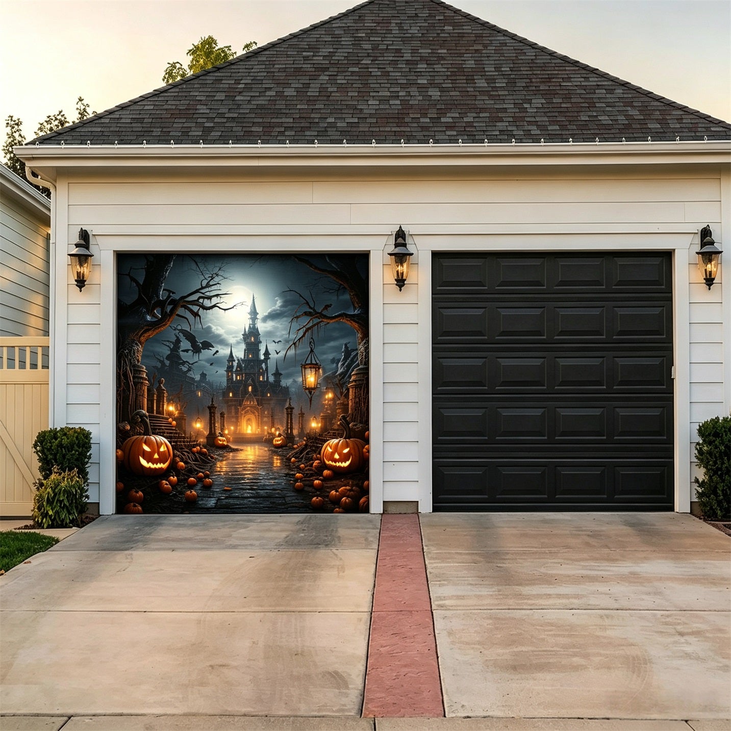 Halloween Lantern Pumpkin Haunted Castle Garage Door Backdrop GQ67-46